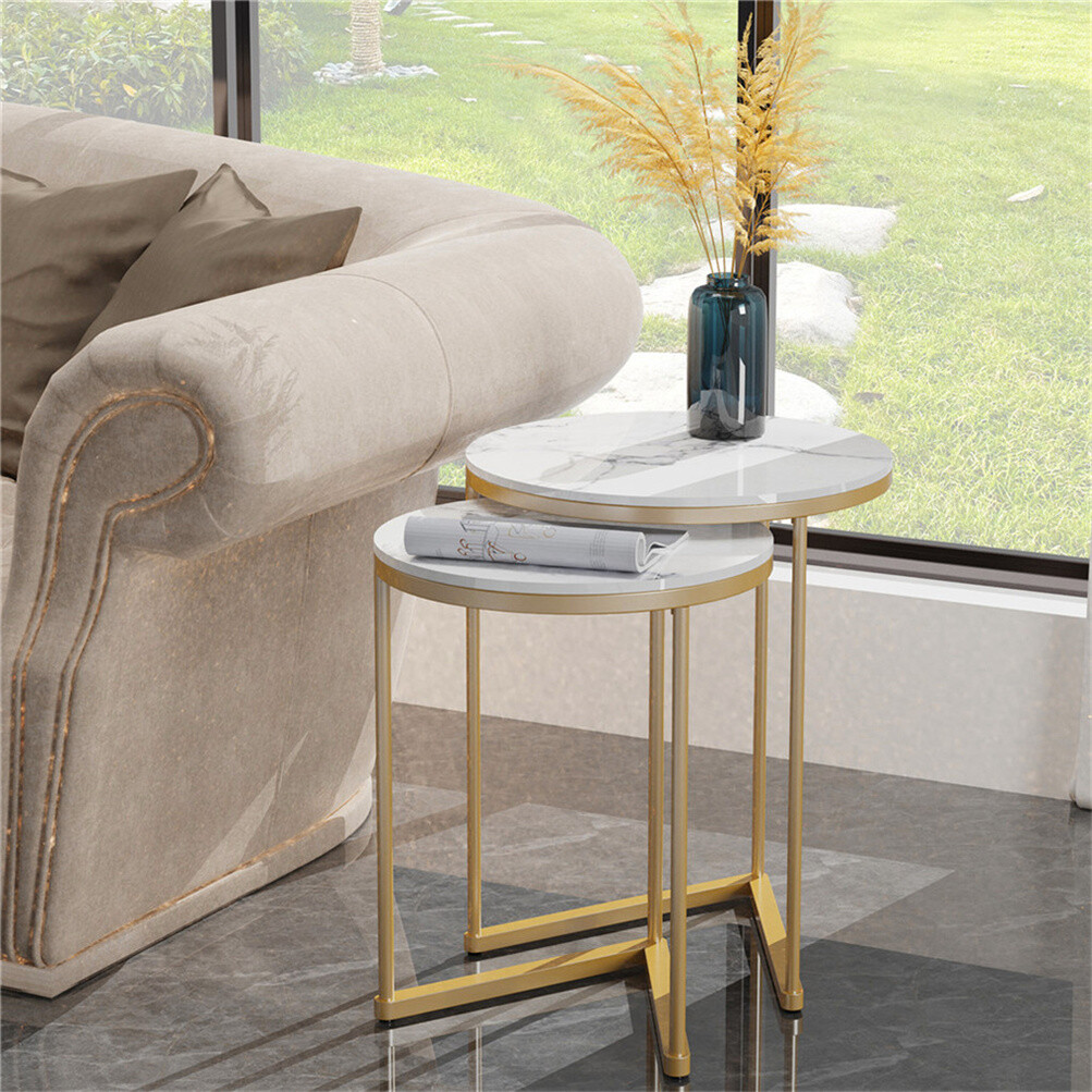 2PCS Glossy High End Nesting Sofa Side Table Coffee End Table Set Gorgeous Decor