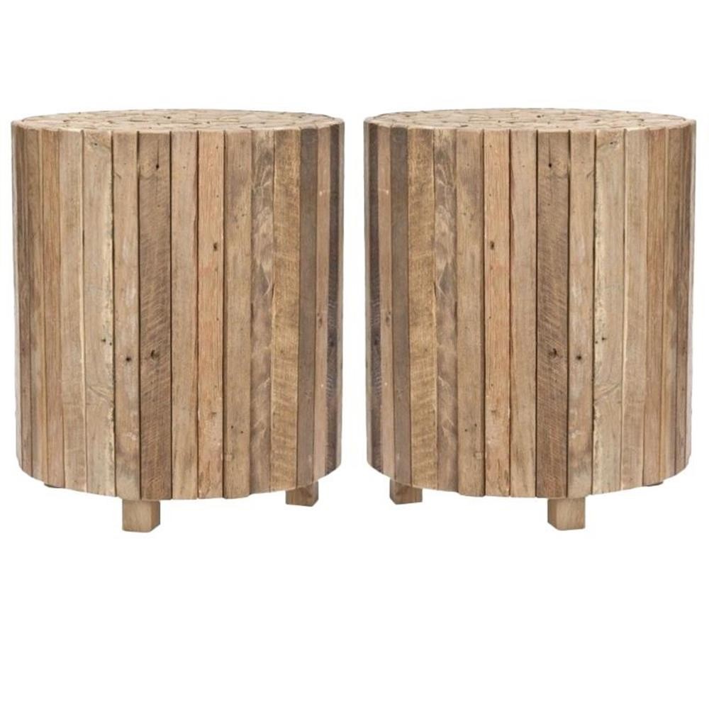 Home Square 19.5″H Teak Round End Table in Brown – Set of 2