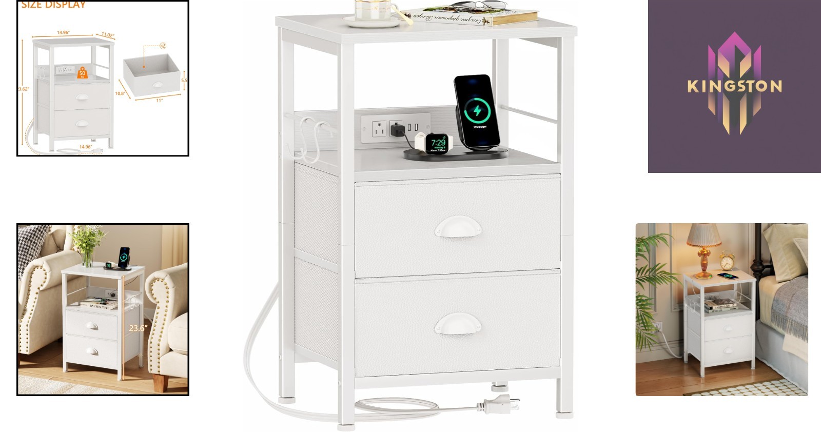 Compact End Table with 2 Drawers and Charging Ports – Perfect for Any Room
