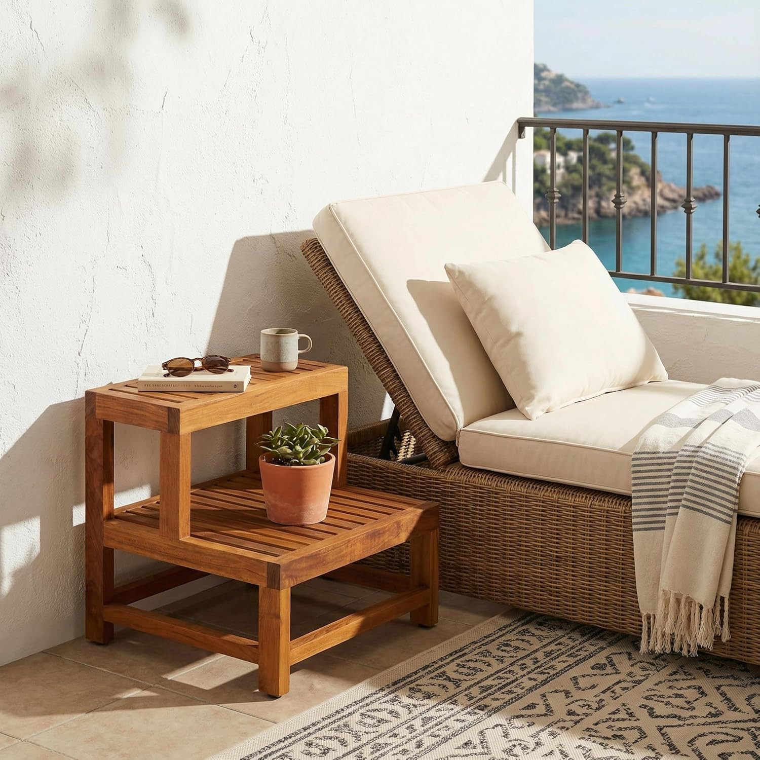 Elegant Solid Teak Wood 2-Tier End Table by