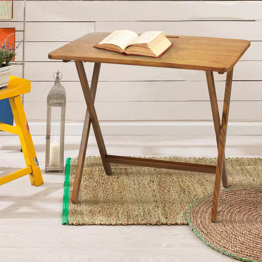 28 In. W Warm Brown New Color Solid Red Oak Wood Folding Table