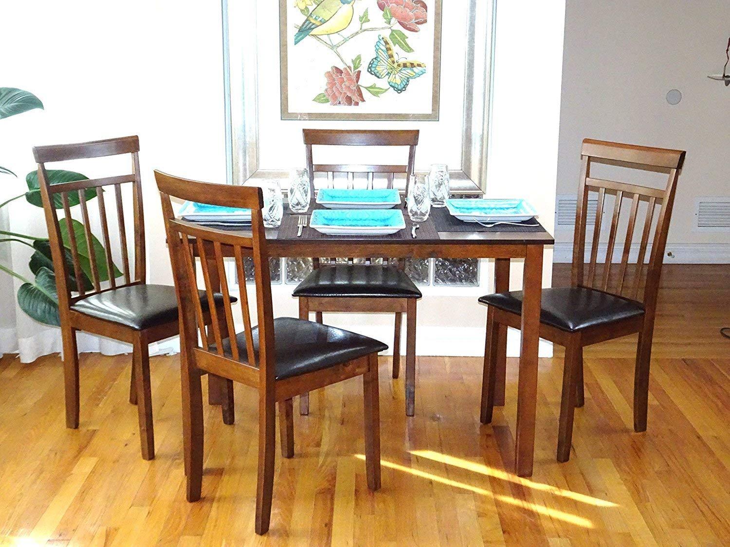 Contemporary Modern Rectangular Dining Kitchen Table in Dark Walnut Finish