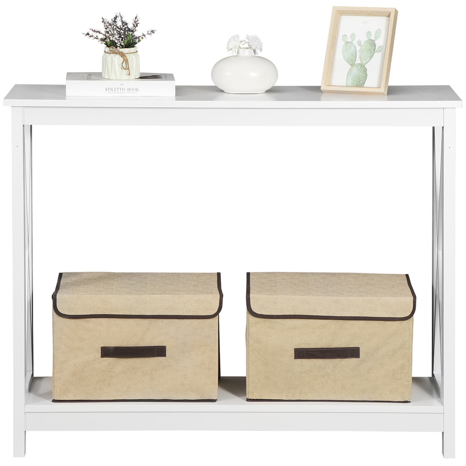 ZenSports 2-Tier Narrow Console Table for Entryway Modern Accent Sofa White