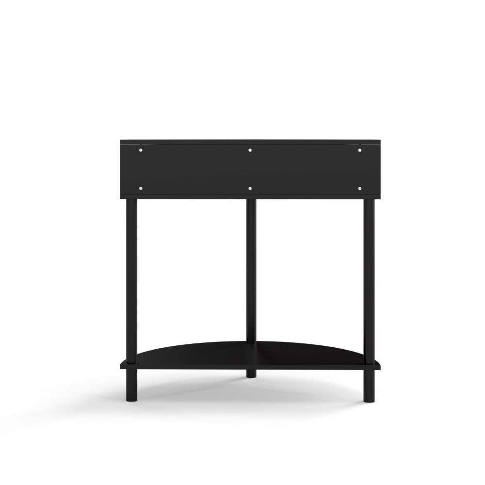 Unique Half Moon Design End Table with Sliding Rattan Door,Elegant Semi-circle