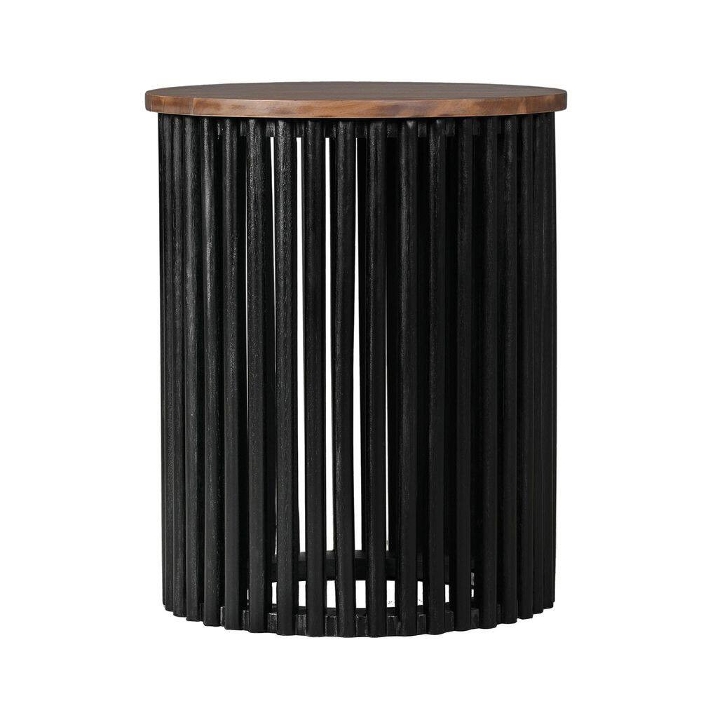Bryce 17.5 In. Natural and Black round MDF End Table Side Table Solid Wood Base