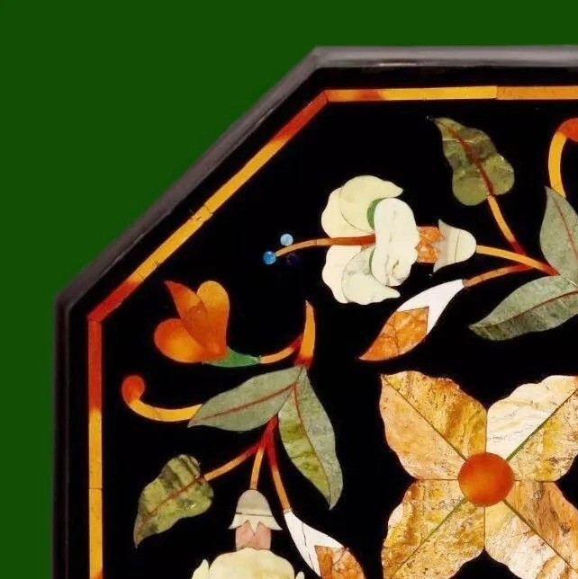 18″ black marble Table Top coffee Inlay Handicraft pietradura mop floral decor