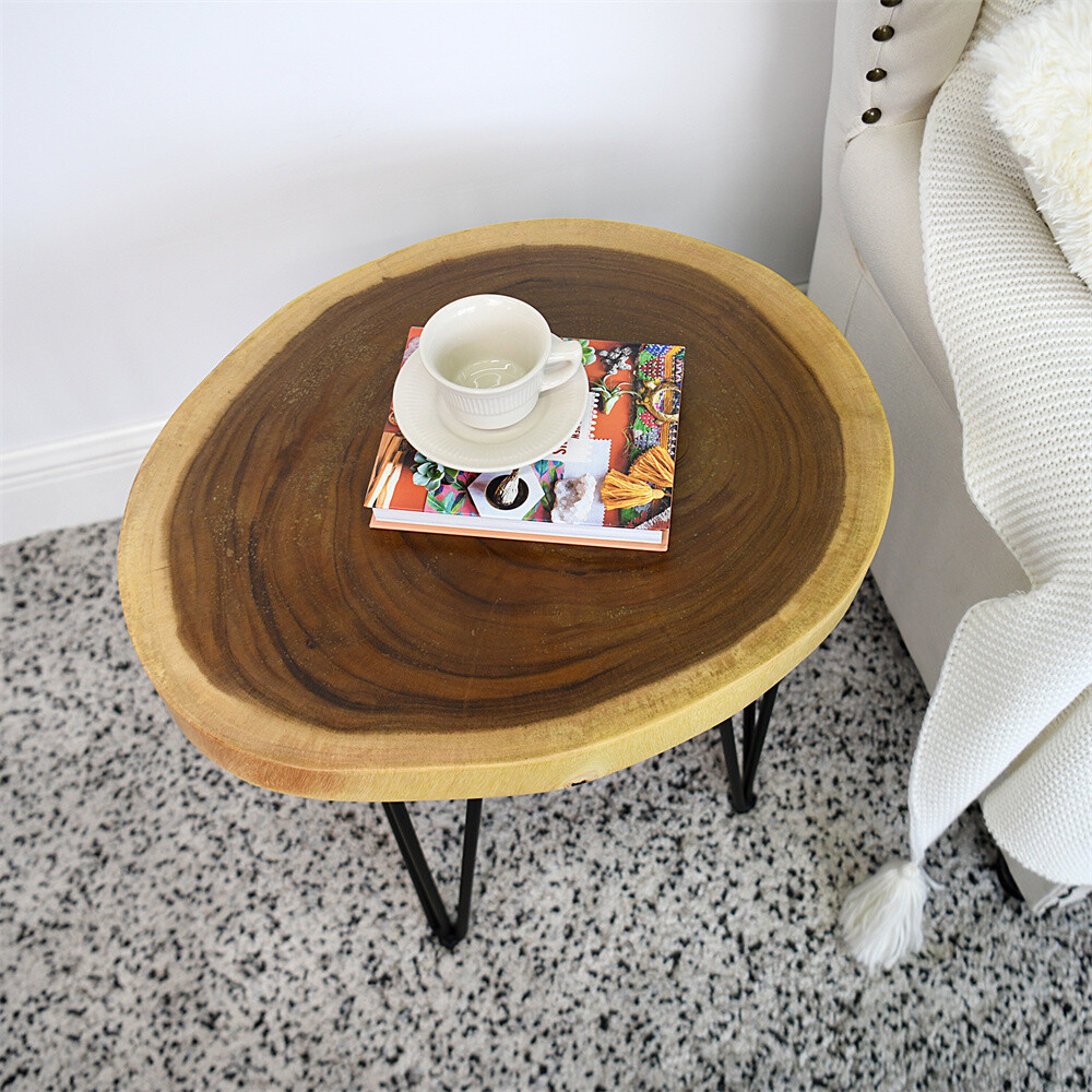 Rustic Natural Round End Table Wood Side Table, Nightstand, Plant Stand