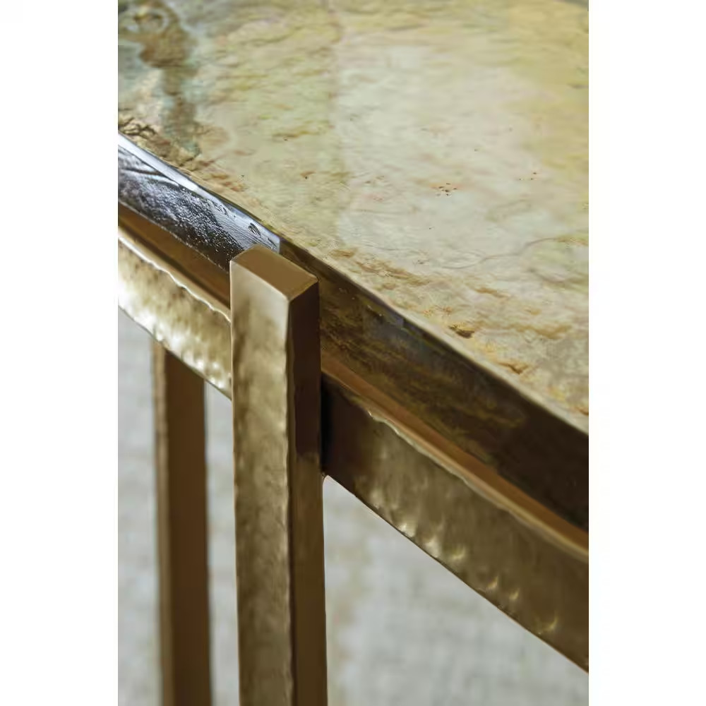 Porterville 17 In. Black/Gold Oval Glass End Table with Iridescent Finished