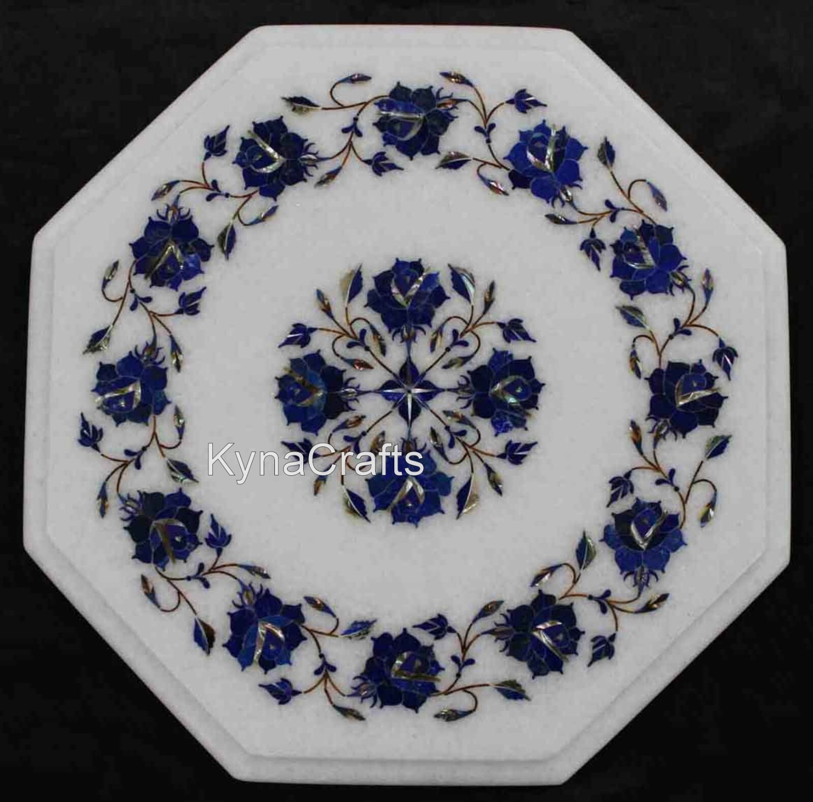 Lapis Lazuli Stone Inlay Work End Table for Hotel White Marble Coffee Table Top