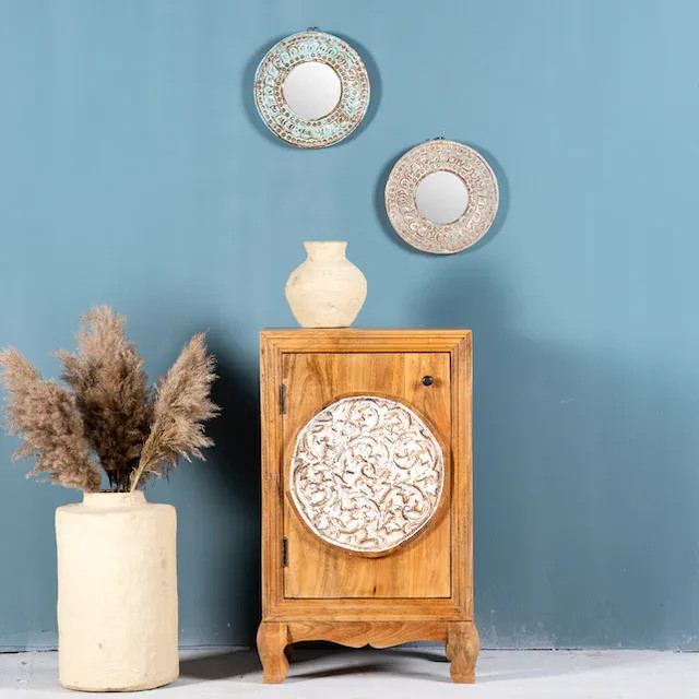 Handmade Wooden Nightstand Hand Painted Artisan Bedside Table