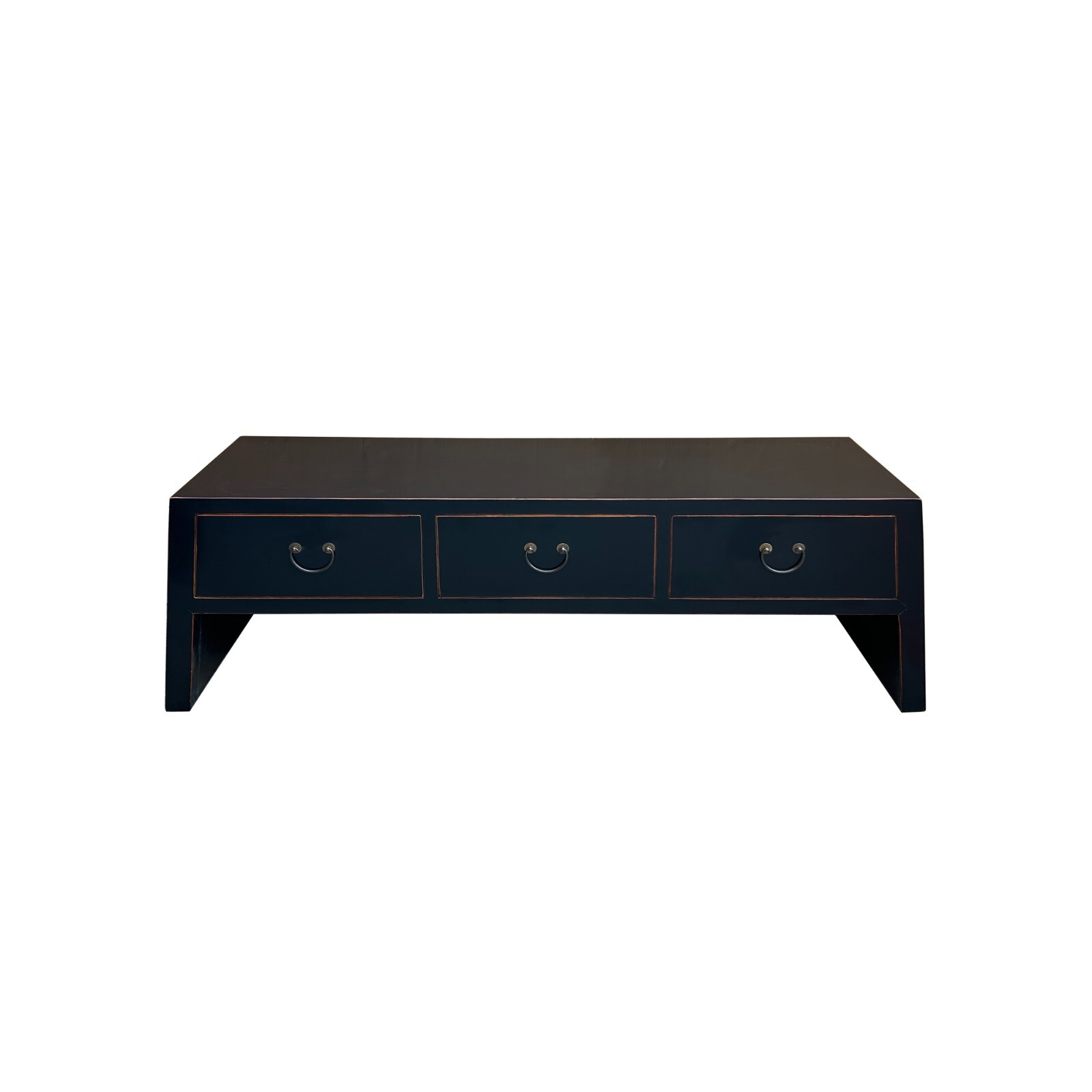Black Lacquer 3 Drawers Trapezoid Low TV Stand Console Table Cabinet ws4241