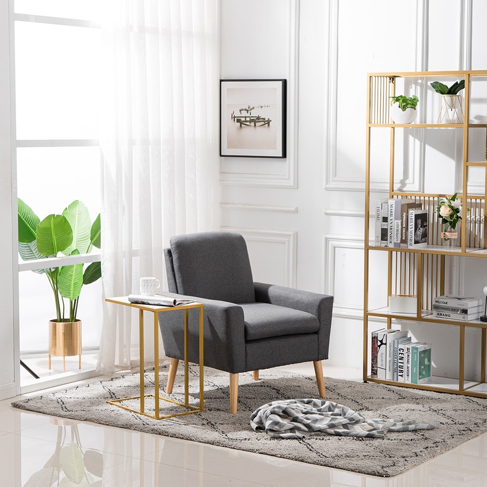Marble Minimalist C-Shaped Table White And Gold Coffee Table Sofa Side Table