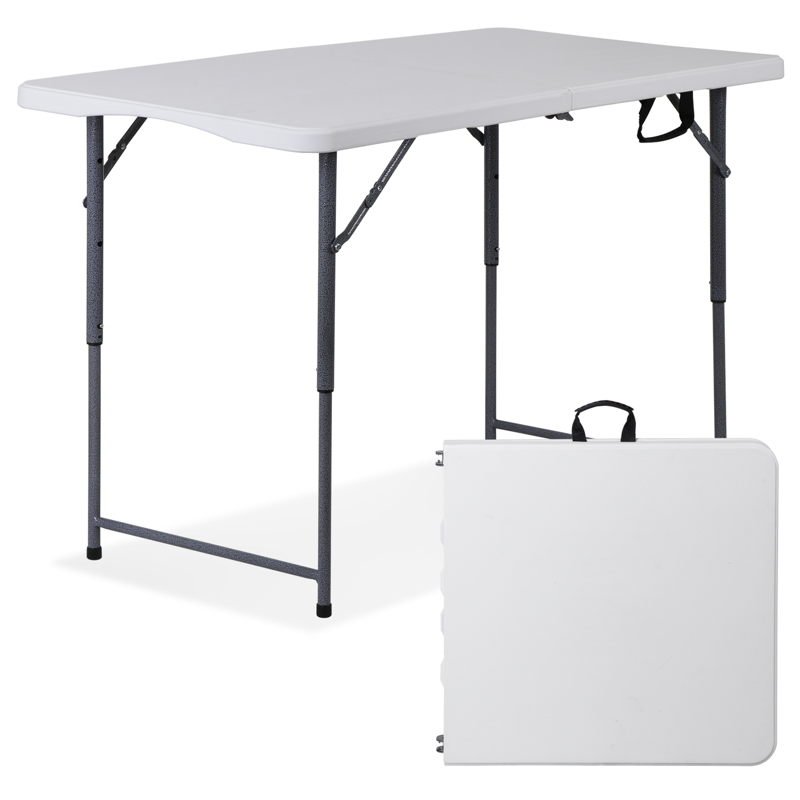 Folding Table Adjustable 4FT Plastic Table Picnic Camping w/Carry Handle White