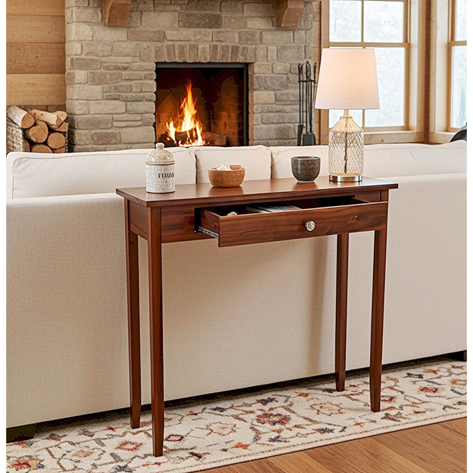 Mid Century Console Table Narrow Solid Wood W Storage Drawer Small Entryway Hall