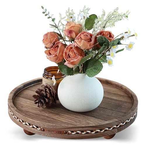 Decor Decorative Round Tray 11.81in for Home Decor for Coffee Rustic + Stripes
