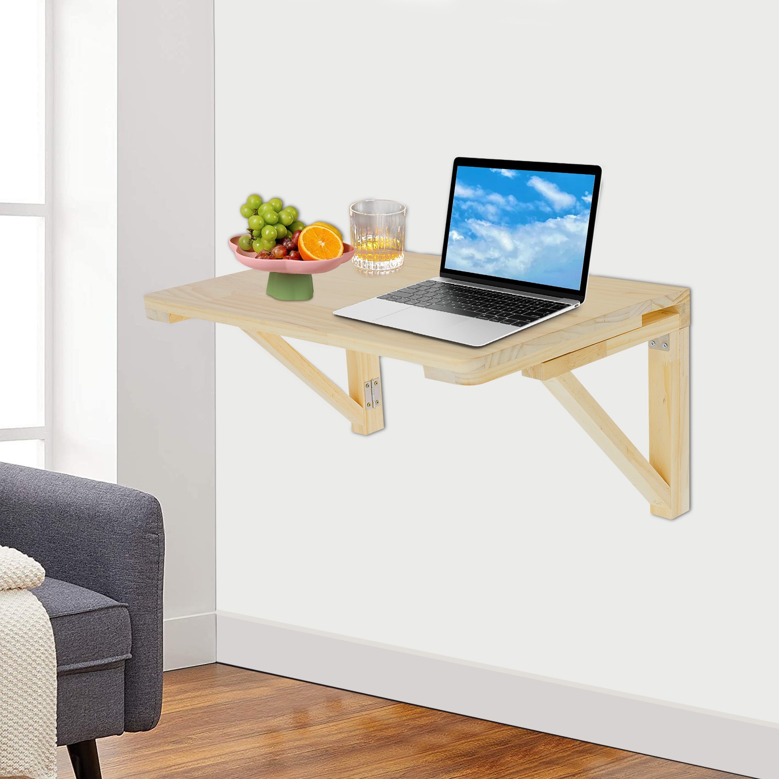 31.49*23.62*11.81in Wood Color Pine Wood Rustic Wall Mounted Folding Table