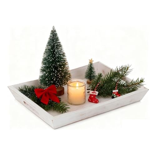 Decorative Wooden Serving Tray: Rustic Wood 15.8″ x 11.7″ x 2″ Whitewashed