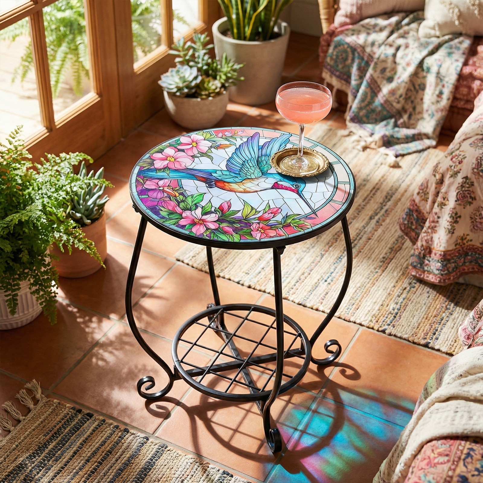 Outdoor Side Table Round Mosaic Patio Accent Indoor End Plant Coffee Tea Table