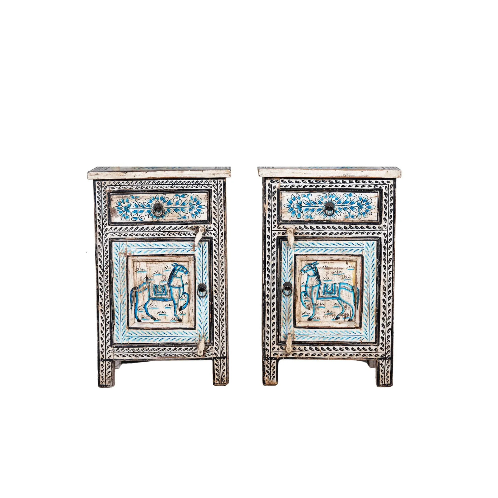 Artisan Handmade Bedside Table Solid Wood Hand Carved 17.7 × 13.8 × 27.6 inches