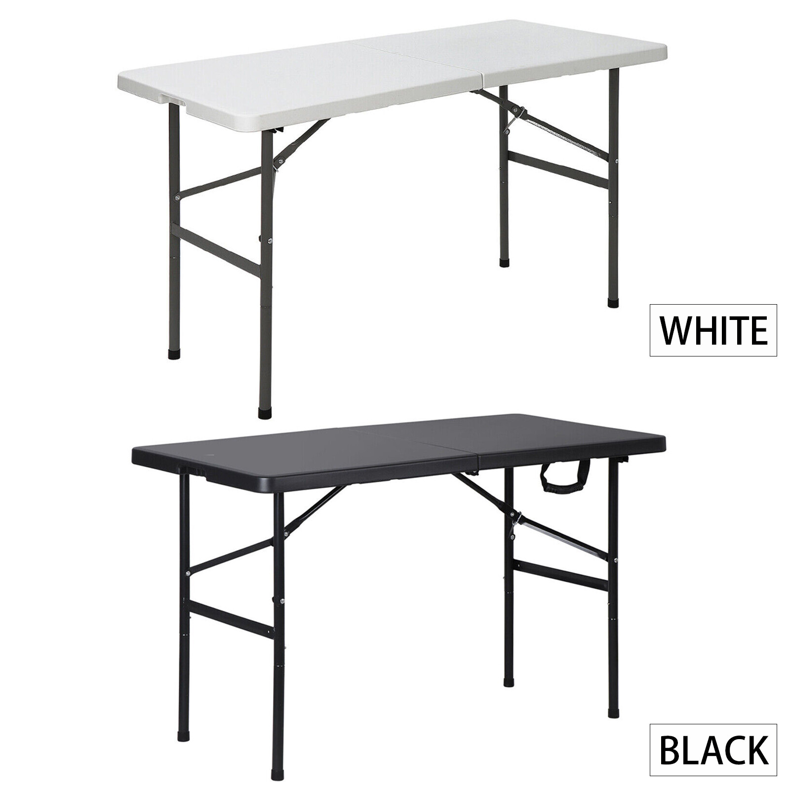White/Black 4Ft Plastic Folding Table Portable for Camping Picnic Indoor/Outdoor