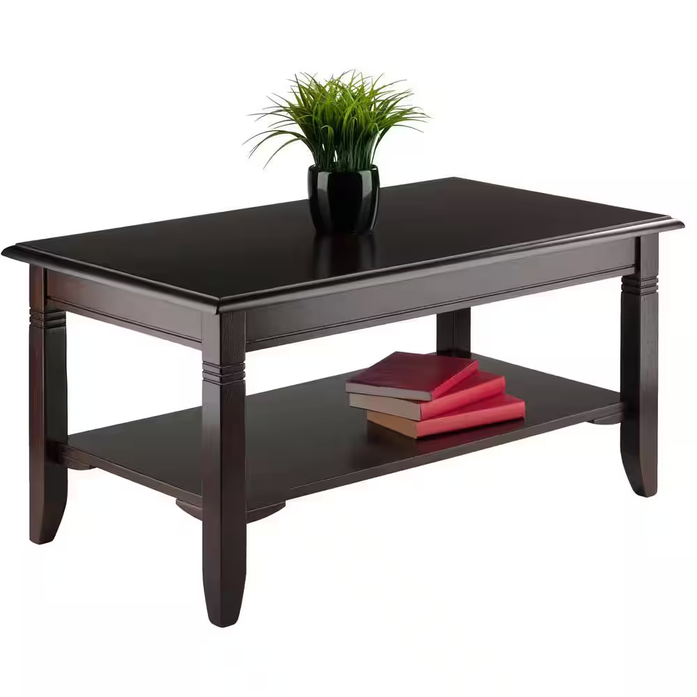 Nolan 37 In. Cappuccino Medium Rectangle Wood Coffee Table with Shelf