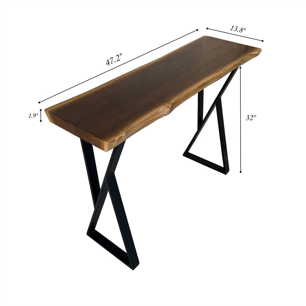 Rustic Teak Wood Console Table Natural Edge Sofa Table for Living Room Entryway