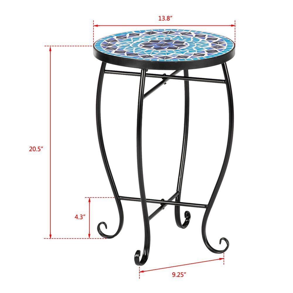 Indoor Outdoor Side Table with Mosaics Top Metal Frame Base , Circle End Table