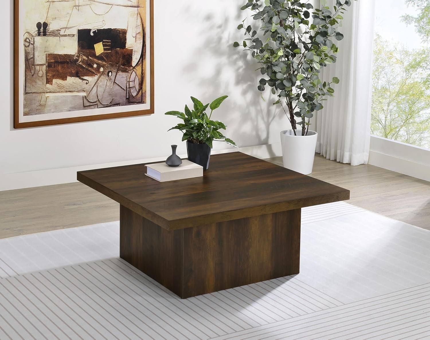 Coaster Home Furnishings Devar Wood Square Coffee Table W/ Pedestal Base