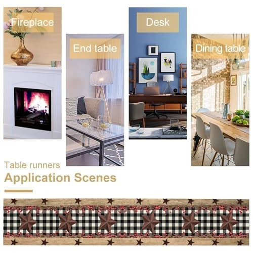 Farmhouse Table Runner,Rustic Western Star Black White W13″x L36″ Cowboy-2