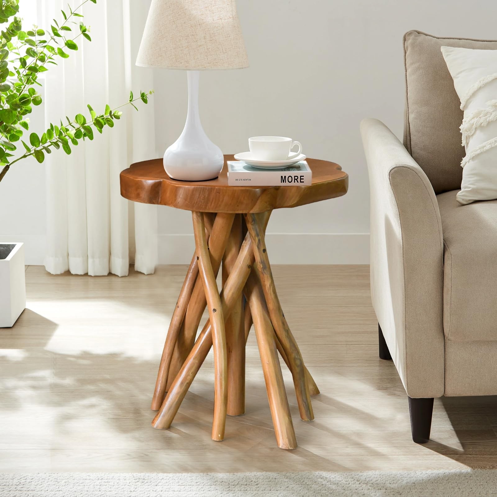 Solid Teak Live Edge End Table, 18″ L x 18″ W x 20″ H Unique Side Table, Smal…