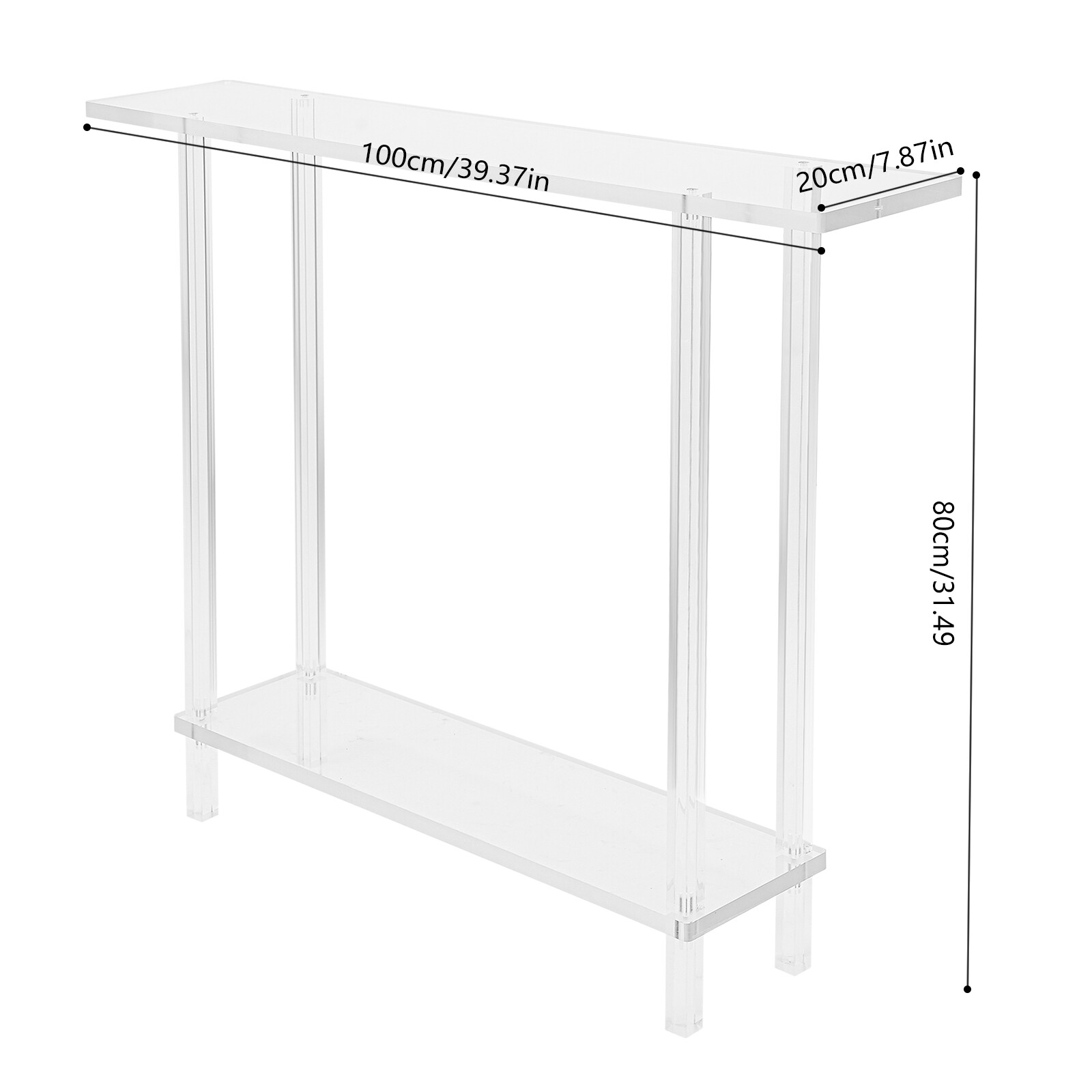 Acrylic Table Clear Entry Table Small Entryway Table W/ Open Shelves 100×80×20cm