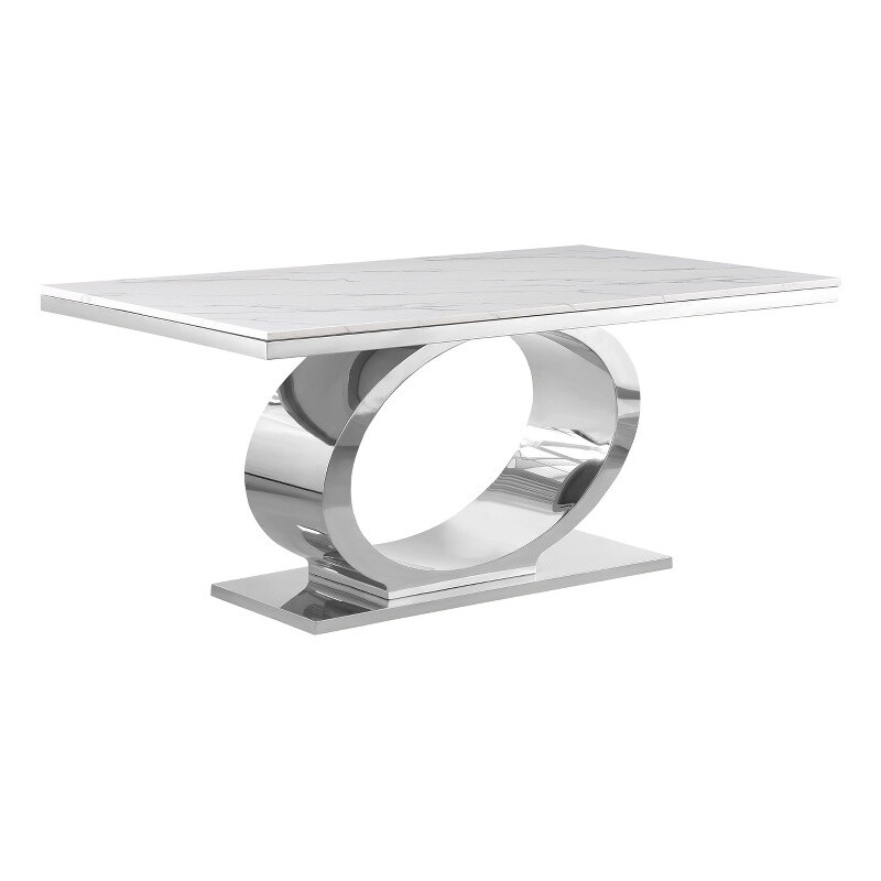 Best Quality Furniture 68″ x 39″ Marble & Stainless Steel Dining Table in White