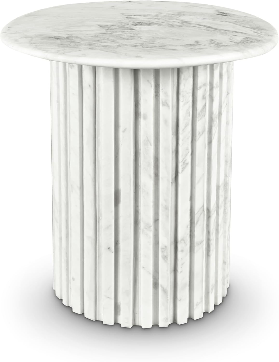 Art Deco White Marble End Table with Grey Veining – Genoa Collection 18