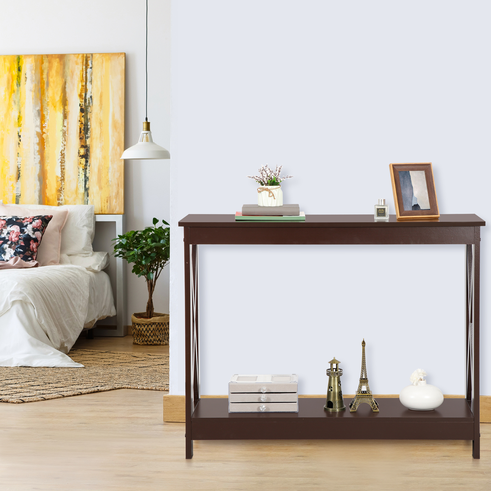 Brown Console Table For Entryway Storage Shelf Entry Farm Accent Home Decor