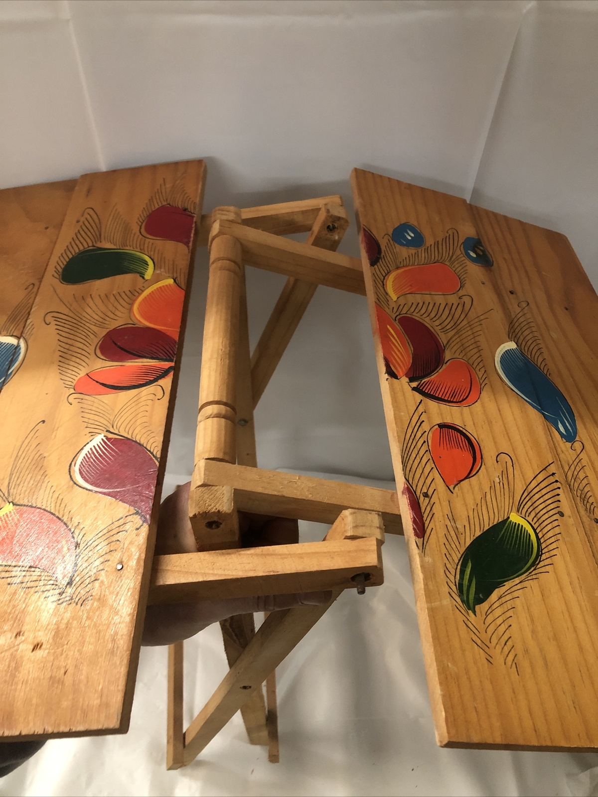 Rare Handmade Cedar Folding Table W/design Wooden End table light weight