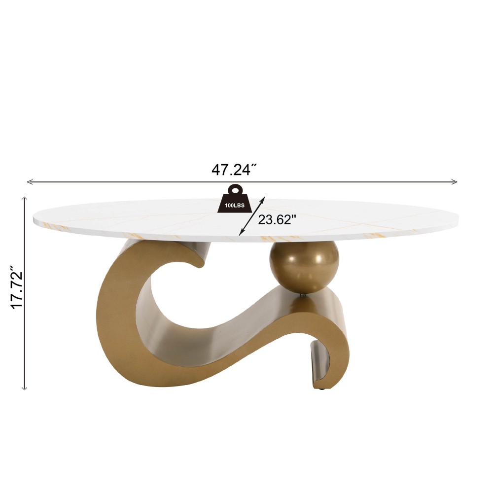 Nesting Coffee Table Set of 2 Oval Round Side End Tables Golden MDF Metal Frame