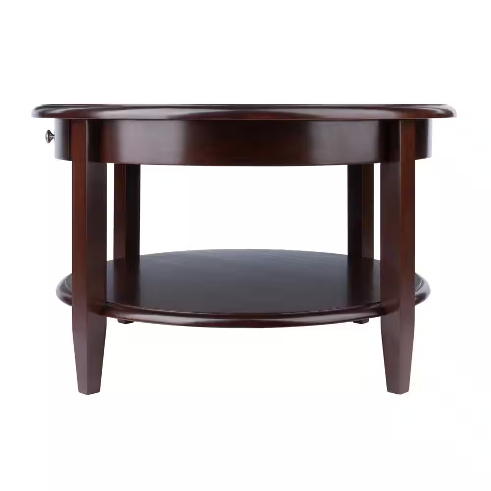 Concord 30 In. Walnut Medium round Wood Coffee Table with Drawers