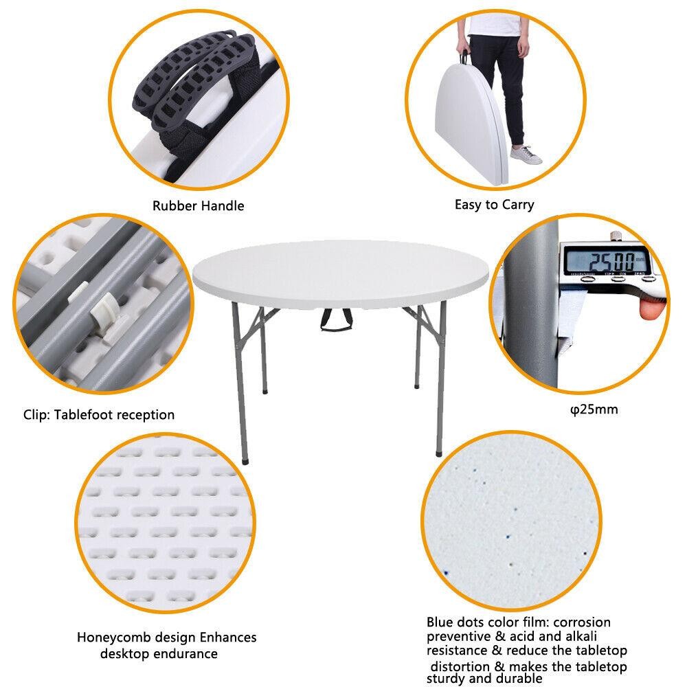 Outdoor Round Plastic Foldable Table 48-inch White Folding Utility Diner Table