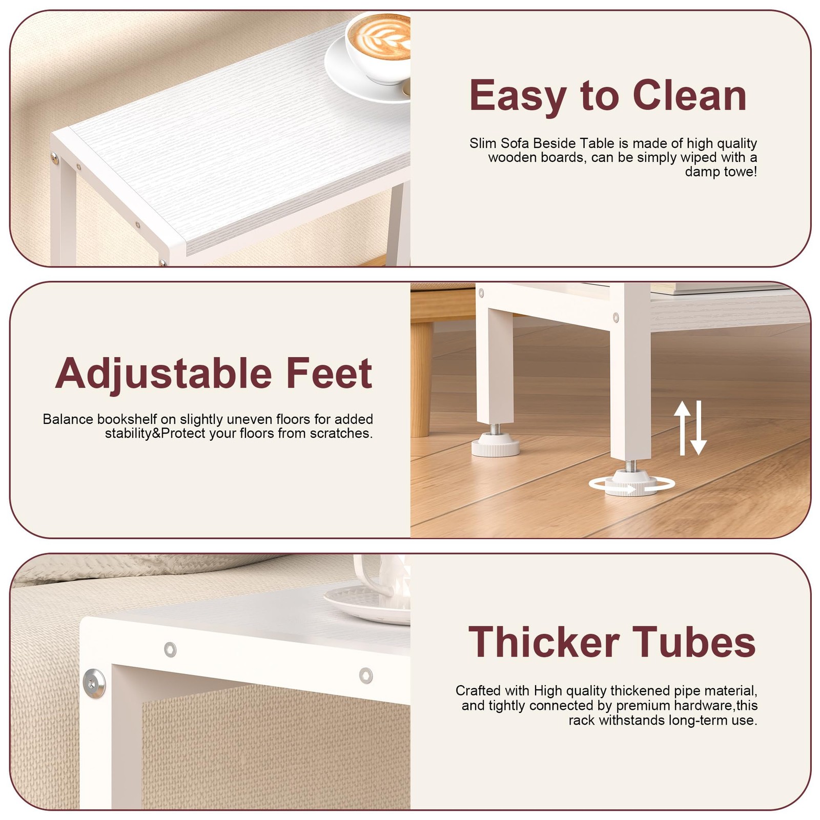 Narrow Side Table Small Space 2Tier Slim Couch Bedside Stand White 1 PCS