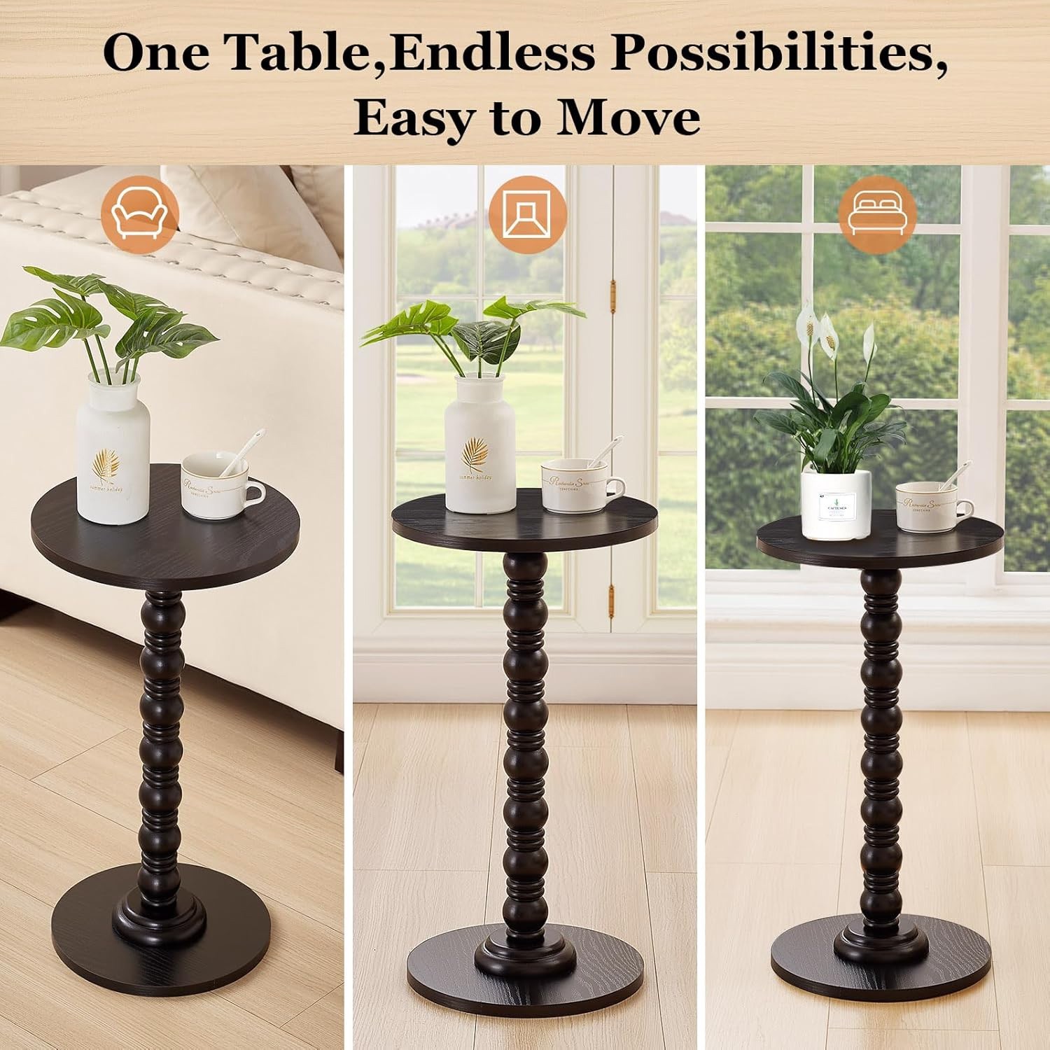 Round Side Table,Stable Small Drink Table for Small Spaces, Modern Accent Sid…