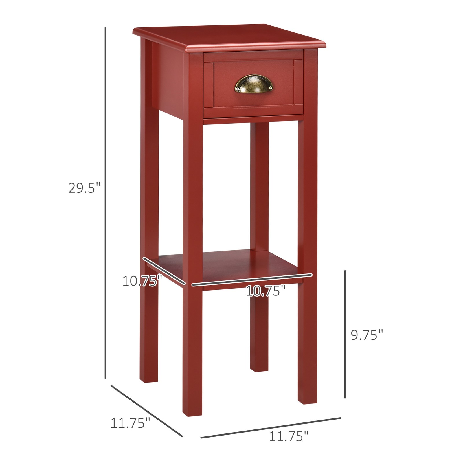 2-Tier Side Table with Drawer Shelf, End Table, Red Refurbished