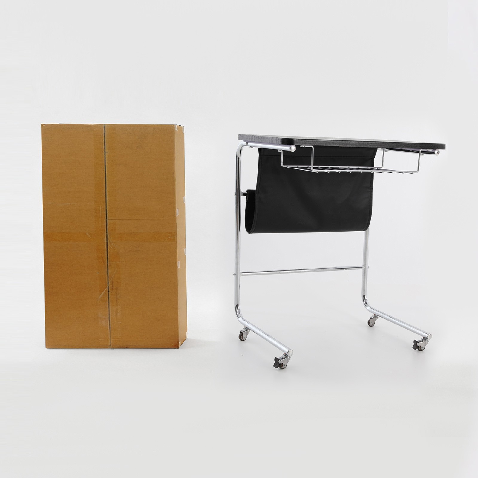Sofa Side Table,Black C-Shaped End Table with Universal Wheels,cafes End Table