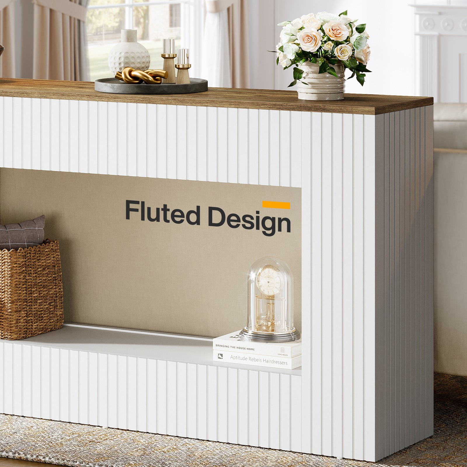 55-Inch Modern Console Table Long Wood Narrow Entryway Table w/ Storage Shelves