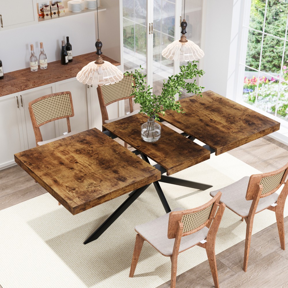 55.11″-70.86″Retro Rectangular Stretch Dining Table, Grey Carole Top