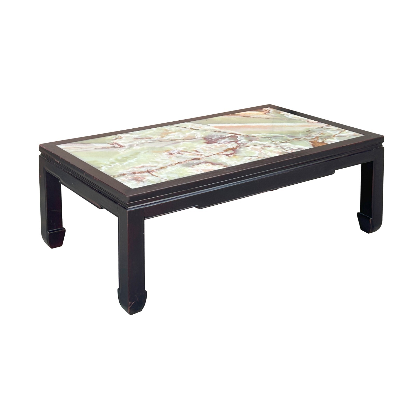 Vintage Brown Fabric Lacquer Rectangular Marble Stone Top Coffee Table cs7826