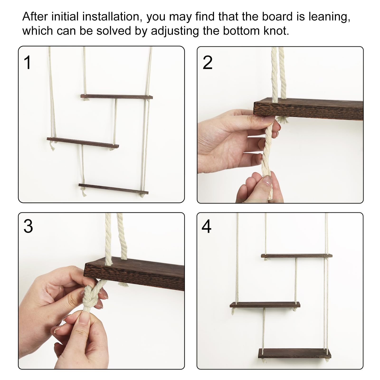 Fixwal Hanging Shelves for Wall, 3 Tier Boho 15.8×5.9×34.8 inches, Dark Brown