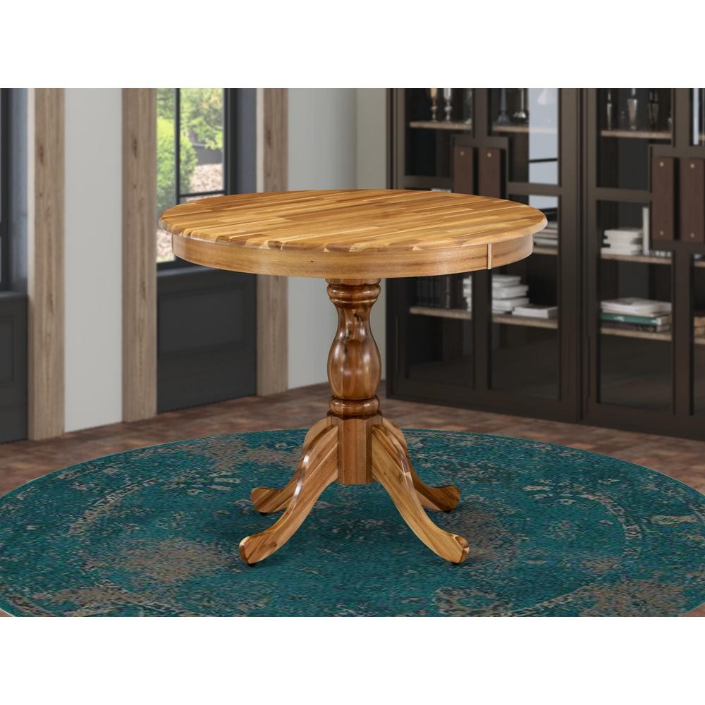 Round Dining Table Natural Acacia Color Table Top Surface and Asian Wood…
