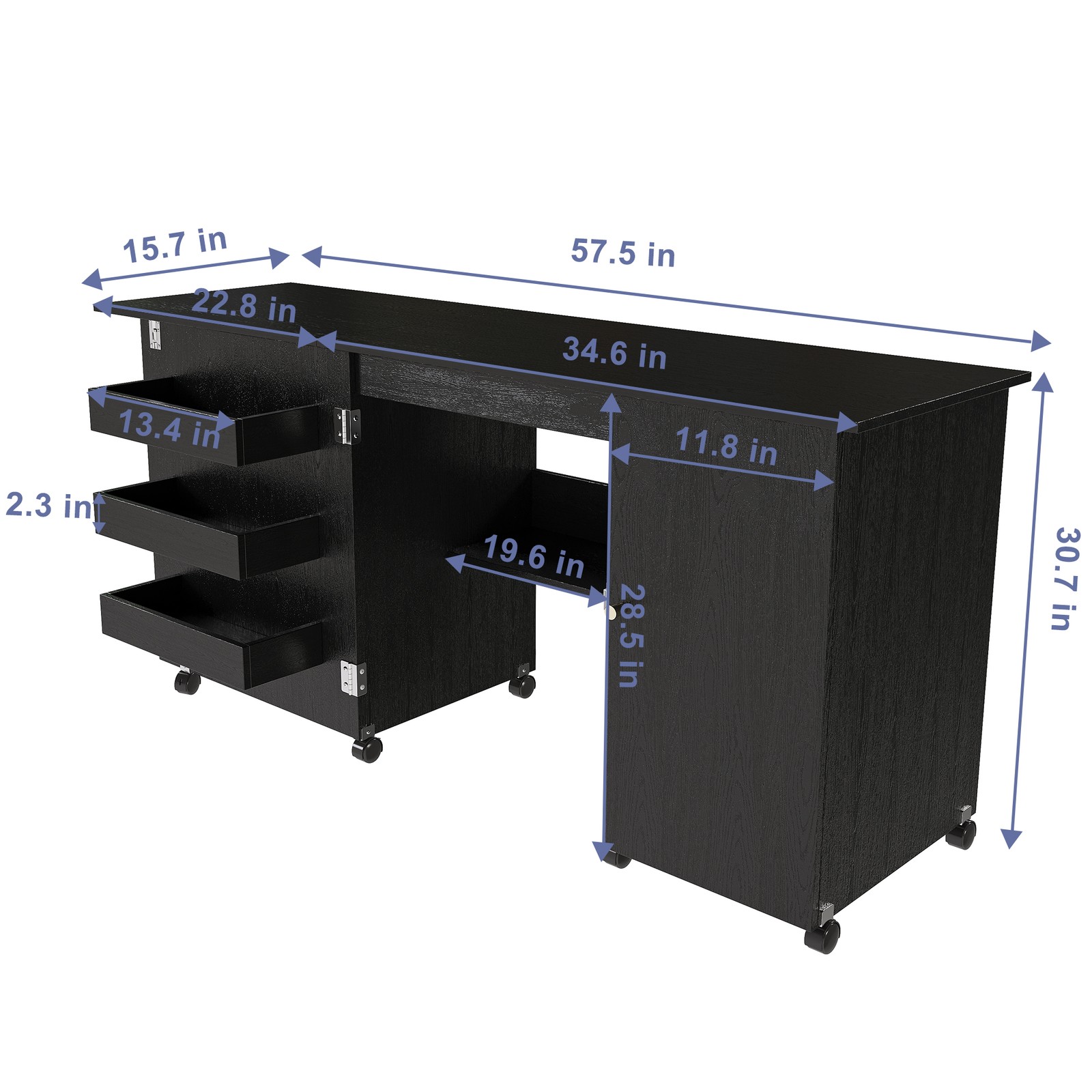 Foldable Sewing Machine Table with Locking Casters 57.5 Inch Black Craft Station