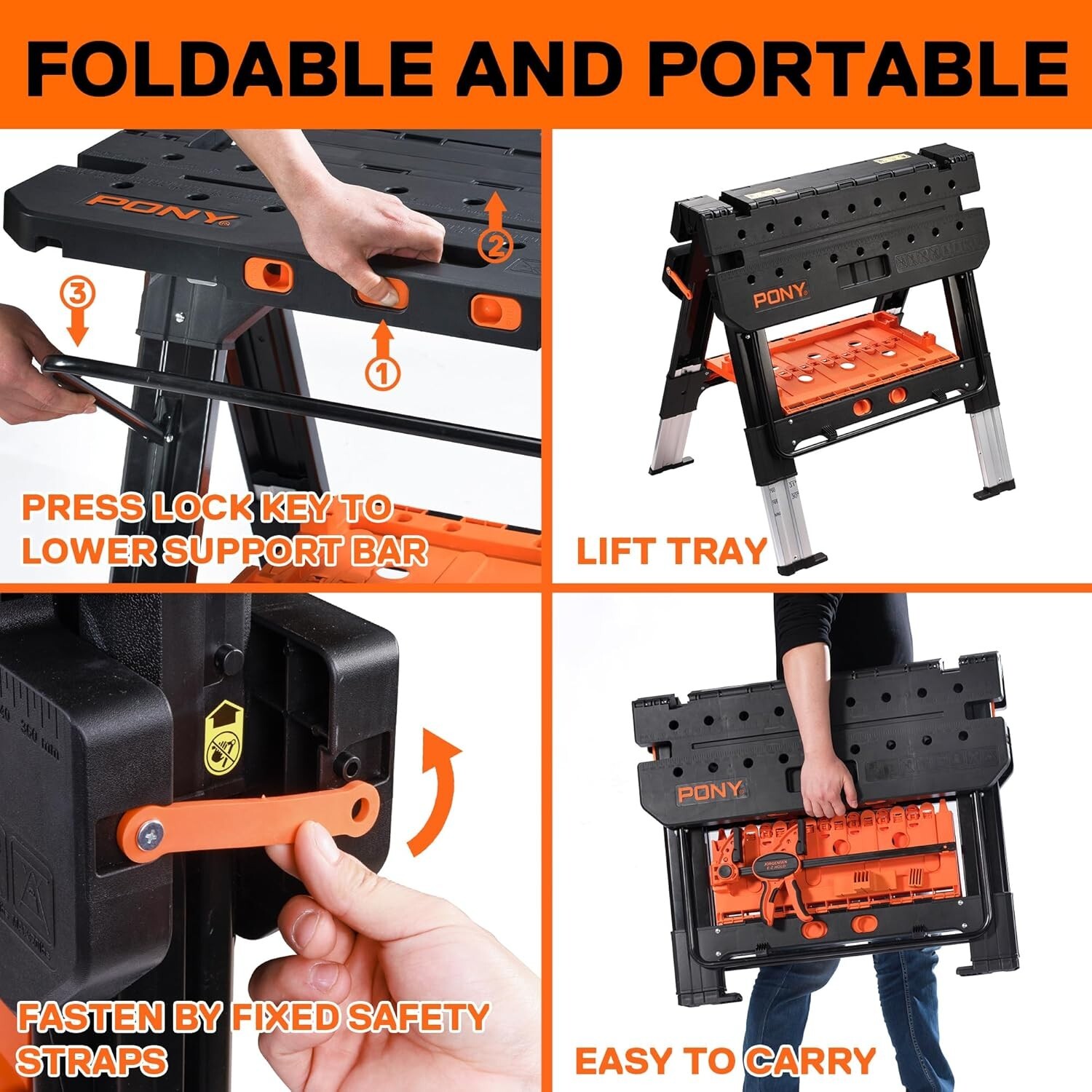 Portable Folding 2-in-1 Workbench & Sawhorse – Lightweight & Multifunctional