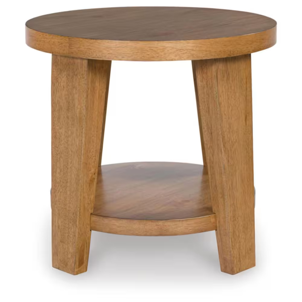 Kristiland 26 In. Brown round Wood End Table with Storage and Shelves